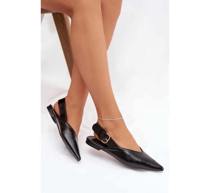 Dámske lakované baleríny s prackou Rinalle - čierne Dámske lakované baleríny s prackou Rinalle - čierne