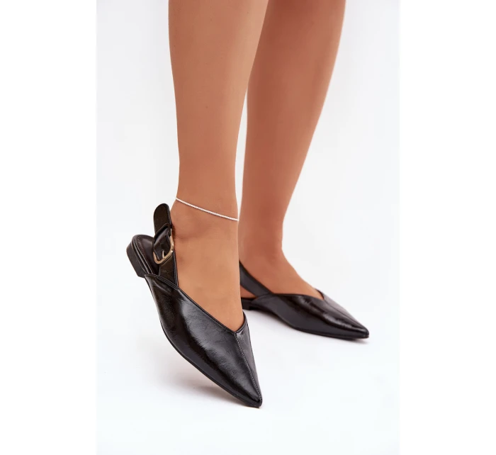 Dámske lakované baleríny s prackou Rinalle - čierne Dámske lakované baleríny s prackou Rinalle - čierne