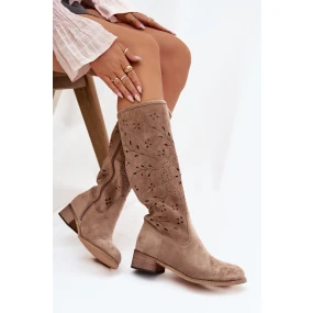 Dámské kozačky na podpatku – béžové model 21837085 - Kesi