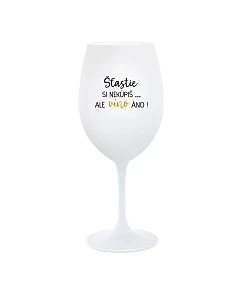 ŠTĚSTÍ SI NEKOUPÍŠ...ALE VÍNO JO! - biely pohár na víno 350 ml