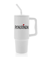 POHODINDA - bílá cestovní termoska s barevným víčkem 900 ml