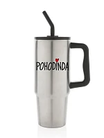 POHODINDA - stříbrná cestovní termoska s barevným víčkem 900 ml