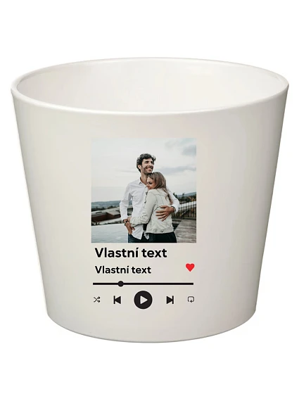 Bílý keramický květináč s vlastním odkazem na oblíbenou písničku - velký