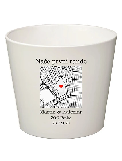 Bílý keramický květináč s mapou - velký