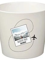 Bílý keramický květináč s cestovatelským motivem - velký