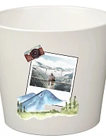 Bílý keramický květináč s polaroidem z dovolené - velký