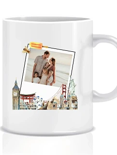 Personalizovaný klasický biely keramický hrnček s objemom 300 ml s polaroidovou fotografiou z dovolenky