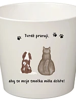 Biely keramický kvetináč s ilustráciou domácich zvierat – veľký