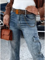 Dámske džínsové nohavice URBANNOW s opaskom v modrej farbe FashionStreet UY2250
