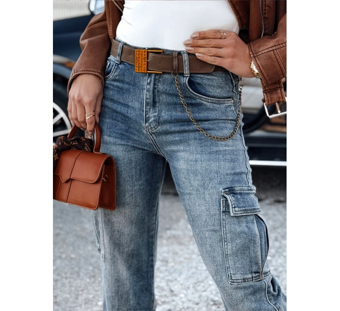 Dámske džínsové nohavice URBANNOW s opaskom v modrej farbe FashionStreet UY2250