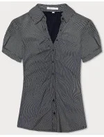 Tmavě modrá pruhovaná halenka s krátkými rukávy model 18462754 - Forget me not FASHION Tmavě modrá pruhovaná halenka s krátkými rukávy model 18462754 - Forget me not FASHION