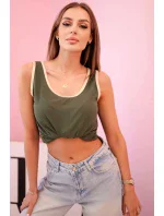 Dámska blúzka s ramienkami a ozdobným lemovaním khaki Dámska blúzka s ramienkami a ozdobným lemovaním khaki