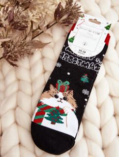 Dámske vianočné ponožky s čiernou mačkou