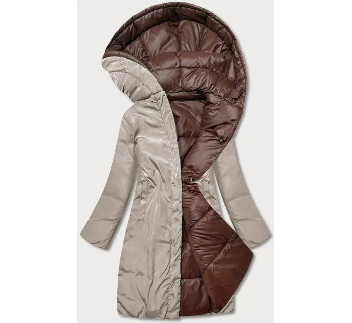 Dlhá obojstranná zimná bunda hnedá/kapučíno (l22-9852-300/62) Dlhá obojstranná zimná bunda hnedá/kapučíno (l22-9852-300/62)