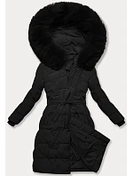 Černá dámská bunda pro přechodné období s páskem model 21248441 - J.STYLE Černá dámská bunda pro přechodné období s páskem model 21248441 - J.STYLE