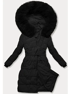 Černá dámská bunda pro přechodné období s páskem model 21248441 - J.STYLE