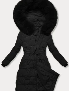 Černá dámská bunda pro přechodné období s páskem model 21248441 - J.STYLE