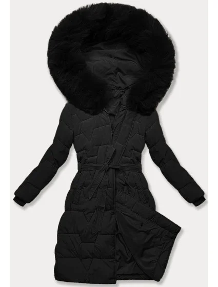 Černá dámská bunda pro přechodné období s páskem model 21248441 - J.STYLE