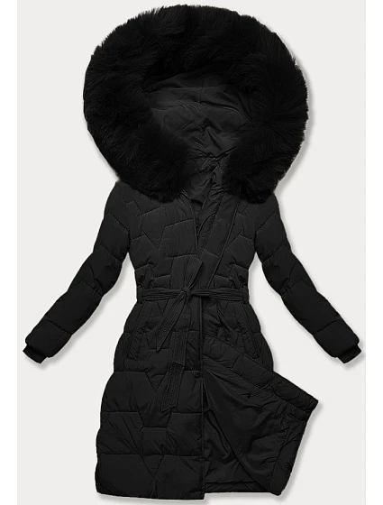 Černá dámská bunda pro přechodné období s páskem model 21248441 - J.STYLE Černá dámská bunda pro přechodné období s páskem model 21248441 - J.STYLE