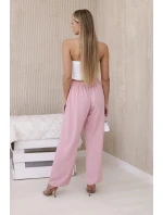 Nohavice so širokými nohavicami púdrovo ružové