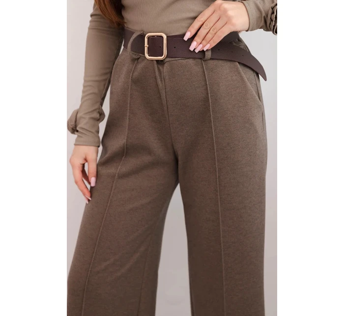 Dámské elegantní kalhoty s páskem a širokou nohavicí fango Dámské elegantní kalhoty s páskem a širokou nohavicí fango