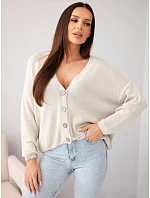 Dámský bavlněný oversized svetr na knoflíky s výstřihem do V béžová Dámský bavlněný oversized svetr na knoflíky s výstřihem do V béžová