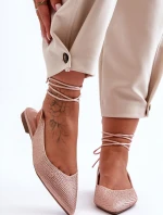 Wiązane Damskie Baleriny Zdobione Ćwiekami Beżowe Jange