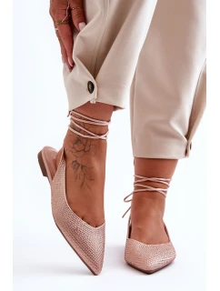 Wiązane Damskie Baleriny Zdobione Ćwiekami Beżowe Jange