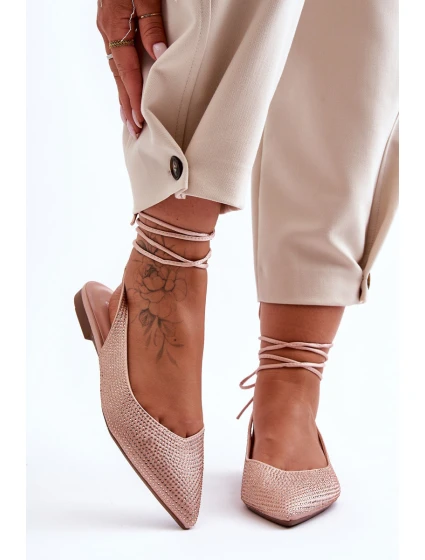 Wiązane Damskie Baleriny Zdobione Ćwiekami Beżowe Jange Wiązane Damskie Baleriny Zdobione Ćwiekami Beżowe Jange