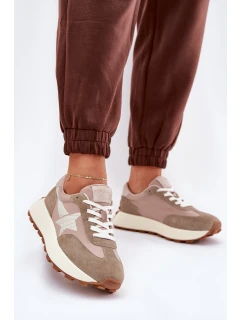 Dámské Sportovní Boty Z Semiše Na Platformě model 21686699 Béžové - VINCEZA