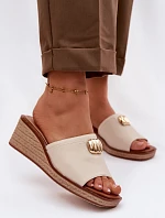Dámske sandále na platforme s imitáciou pleteniny Sergio Leone KL325 Beige