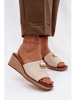 Dámské sandály na platformě s imitací pleteniny Sergio Leone KL325 Béžové