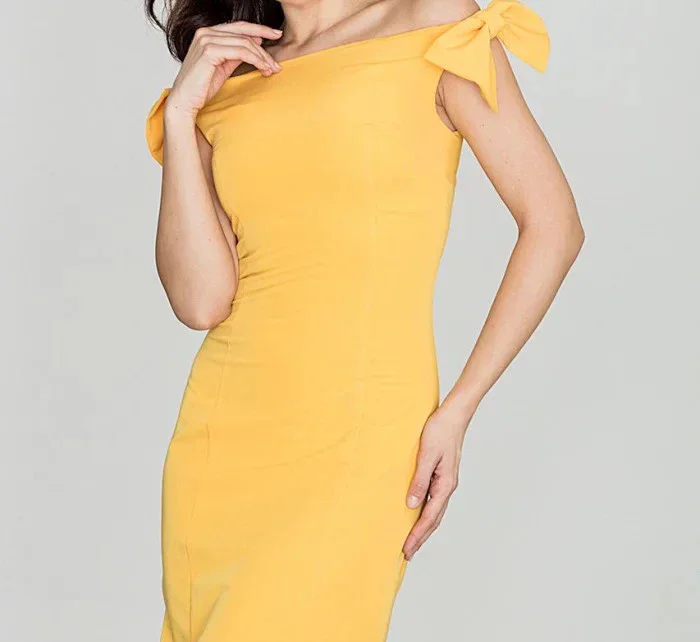 Dámske šaty K028 tmavo žltá - Katrus Dámske šaty K028 tmavo žltá - Katrus