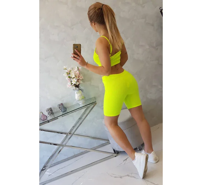 Súprava s nohavicami s vysokým pásom žltej neónovej farby