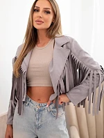 Dámska semišová bunda so strapcami sivá