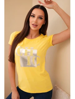 Dámske bavlnené tričko s potlačou CHIC žlté
