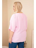 Dámske Plus veľkosť viskózová blúzka s krátkymi rukávmi a ozdobnou šatkou Candy Pink