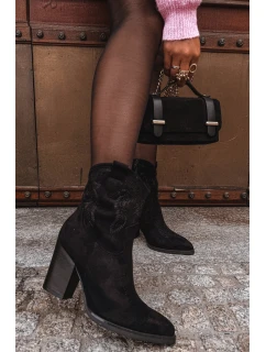 Botki Kowbojki Damskie Na Słupku Eko Zamszowe Czarne Carissa