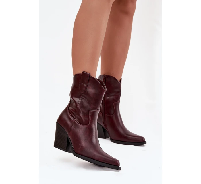 Dámske členkové topánky na podpätku D8271 Burgundy - Sweet Shoes Dámske členkové topánky na podpätku D8271 Burgundy - Sweet Shoes