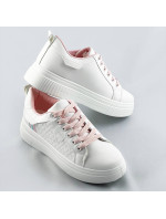 Bielo-ružové dámske šnurovacie sneakersy (C1029)