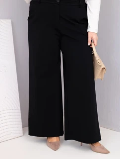 Dámské kalhoty Plus Size s širokou nohavicí a vysokým pasem černé