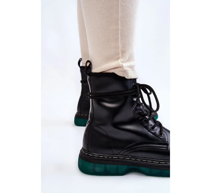 Dámské šněrovací boty se zelenou podrážkou černá model 19988095 - Kesi Dámské šněrovací boty se zelenou podrážkou černá model 19988095 - Kesi