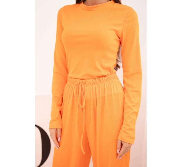 Dámska súprava z viskózy s vrchným dielom a širokými nohavicami oranžová
