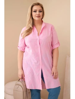 Dámské šaty Plus Size s model 21959150 a ohrnutým rukávem světle růžová - K-Fashion