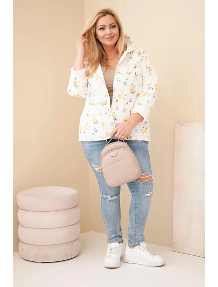 Dámská jarní bunda Plus Size s model 22043046 květinovým vzorem žlutá - K-Fashion