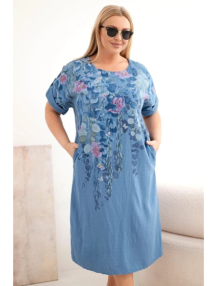 Dámské viskózové šaty Plus Size s krátkým rukávem a rozparky po model 22266596 džínové - K-Fashion