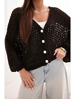 Dámský svetr model 22293746 oversize na knoflíky hnědý - K-Fashion
