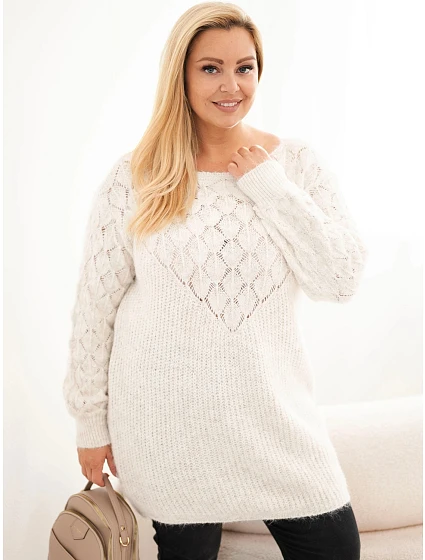 Dámský pletený svetřík Plus Size z pleteniny krajkový s dlouhým rukávem béžový Dámský pletený svetřík Plus Size z pleteniny krajkový s dlouhým rukávem béžový