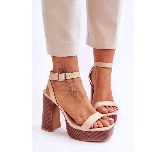 Kožené Sandály Na model 21620454 Platformě Béžové Marina - Boto