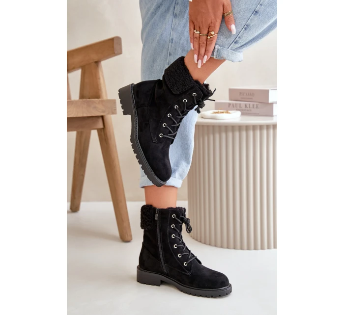 Damskie Ocieplane Botki Workery Na Zamek Czarne Mivael